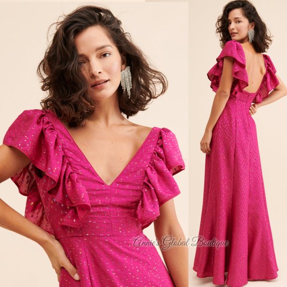 RARE NWT ANTHROPOLOGIE HUTCH Ruffled Shimmer Maxi Dress. Size 12/L - Picture 10 of 16
